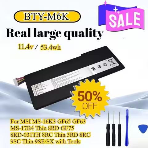 BTY-M6K Laptop Battery For MSI MS-16K3 GF65 GF63 MS-17B4 Thin 8RD GF75 8RD-031TH 8RC Thin 3RD 8RC 9S