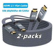 2-Pack 8K HDMI Flat Cable 48Gbps High Speed 8K60 4K144Hz Braided HDMI 2.1 Cord 3D eARC HDCP 2.2&amp;2.3 Compatible with Roku TV/PS5