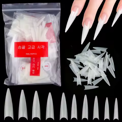 1Bag(600Pcs)Natural Stiletto Practice Nail Tips 10Size Half Cover Fake Acrylic Tip UV Gel Extension 
