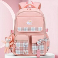 Tas Ransel Anak Perempuan Premium Bahan Oxford Desain Geometris dengan Aksesoris Free