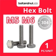 M5 M6 Hex Bolt DIN933 | SUS 304 Stainless Steel Grade A2-70 | Full Thread Skru | M5 Screw M6 Screw |