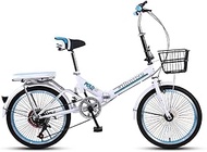 Fashionable Simplicity 20 Inch Lightweight Alloy Folding City Bike Bicycle for Men and Women Light Work Variable Speed Double Disc Brakes City Retro Bike with Rear Lights and Car Basket
