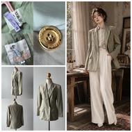 Pre-owned Louis Feraud Light Beige Wool Double Breasted Blazer Size 9 UJXLC909