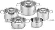 Fissler Pure Collection 5-Piece Stainless Steel Saucepan Set with Glass Lids (3 Saucepans, 1 Stewing