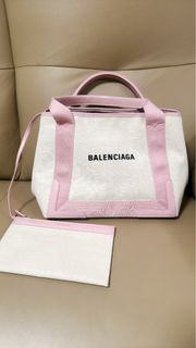 Balenciaga Navy Cabas 粉紅色帆布tote bag手袋