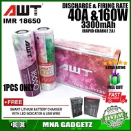 AWT RAINBOW IMR 18650 Battery Charger Rechargeable Battery Vape 3300mAh 40A High Drain SUPER HIGH CAPACITY Original Lithium Ion Battery with FREE GIFT MNA GADGETZ