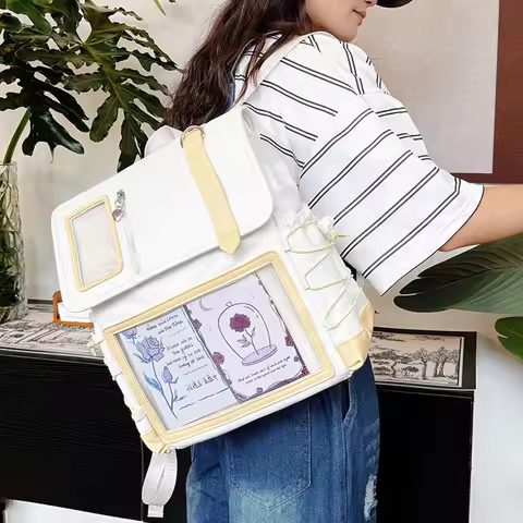 Backpack Y2K Japanese Harajuku School Bags for Teenage Girls Transparent Itabag Crossbody Bag DIY Ba