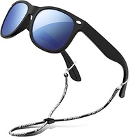 Rubber Kids Polarized Sunglasses with Strap Shades for Boys RBK004 Black Ice Blue Lens