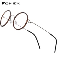 FONEX กรอบแว่นอัลลอยด์สำหรับผู้ชาย98636กรอบออปติคอลทรงกลมน้ำหนักเบาสไตล์เกาหลีแว่นตาไร้น็อต