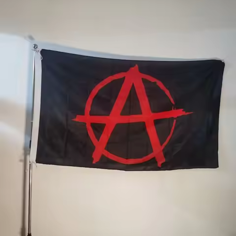 Circle A Anarchy Flag 2x3ft 3x5ft, Red on Black Symbolic Art Polyester Banner for Wall Hanging Prote