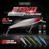 MATA LURE KENZI ZAKO 85mm 5.1gr - MINNOW FLOATING Glossy with 3D Eye Rattle Artificial Fishing Bait 