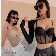 Corset cup bra with thin foam underwire to lift the chest with 9 bones to shape a slim waist (BR332)