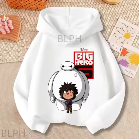 Disney Big Hero 6 Kids Hoodie Sweatshirt Chibi Baymax & Hiro Print Long Sleeve Top