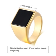Vnox Black Epoxy Round Stainless Steel Ring for Women Men Gold Plated Jewelry