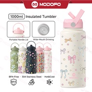 MODOFO Thermos Bottle 1000ML Insulated Tumbler with Straw Aesthetic Tumbler Botol Air Tahan Sejuk Aq