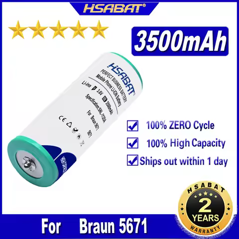 HSABAT UR18500L 3500mAh Battery for Braun 5671 5673 5675 760CC 799CC 9565 9585 9585CC 9595CC 9785 97