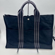 ⬛HERMES⬛狀況很好///黑色銀色線條手提帆布包