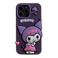 สำหรับ iPhone 12 13 14 Pro Max 3D การ์ตูนน่ารักสีม่วง Kuromi นุ่มซิลิโคนโทรศัพท์เคสสำหรับไอโฟน11 Pro XS Max XR Case