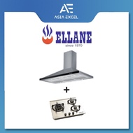 ELLANE EH-6180 90CM STAINLESS STEEL CHIMNEY HOOD + ELLANE EB-248SV 3 BURNER STAINLESS STEEL HOB WITH