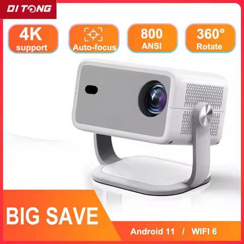 DITONG 1080P Native 800ANSI 4K Android 11 L018 Projector 360° Rotation Auto Keystone Focus Wifi6 BT5