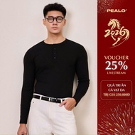 Henley PEALO long-sleeved ribbed t-shirt with button collar made of sweat-absorbent cotton SPT4