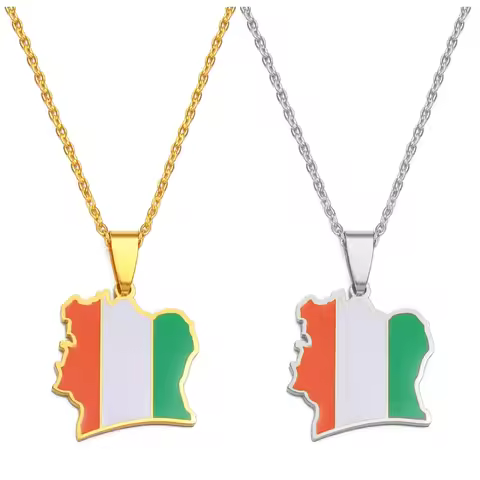 Anniyo Ivory Coast Map Flag Pendant Necklaces Cote d'Ivoire Stainless Steel Jewelry @277721
