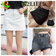 BACK2LIFEK Denim Shorts Skirt Women, Wide Leg Basic High Waist a-line Skirt, Fashion Two Pocket Kore