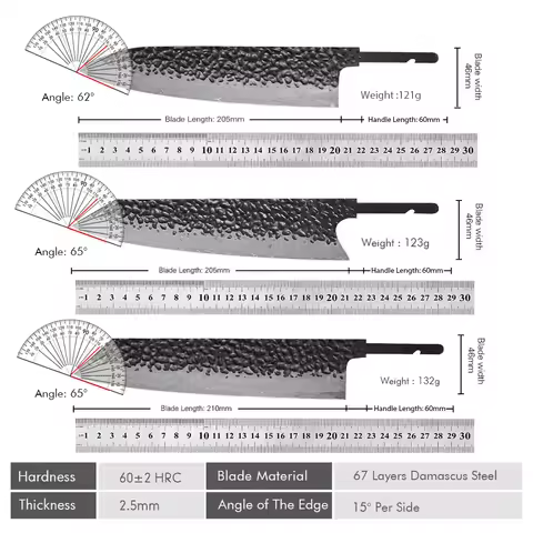 TURWHO 1-10 Pieces Japanese Chef Knife Blank Blade DIY Damascus Steel VG10 Core Kitchen Knives Set K