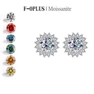 F-OPLUS | D-color 1ct Luxurry Sunflower Real Moissanite Earrings with GRA Cetificate 925 Sterling Si