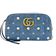 GUCCI 小相機包 447632 GG Marmont 單肩包 帆布 藍色/牛仔布/仿珍珠 女款 [二手]