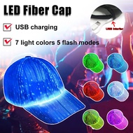 [คลังสินค้าพร้อม] ZIR MAll Original Fiber Optic Cap LED Hat With 7 Colors Luminous Glowing Hip Hop Baseball Hats USB Charging Light Up Caps Party LED Christmas Cap For Event Holiday