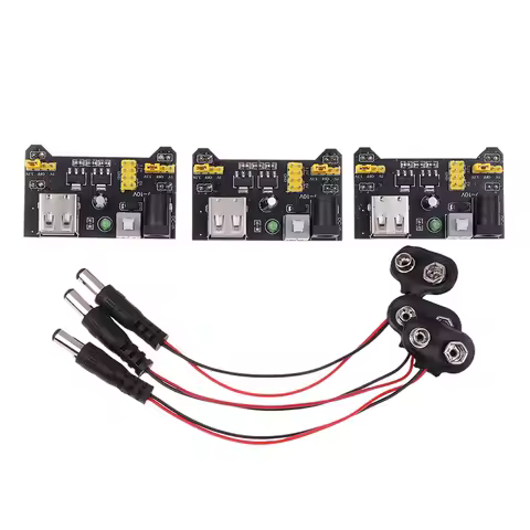 1Pcs MB102 Solderless Breadboard Power Supply Module 3.3V 5V With 9V Battery Clip Power Cable 2.1x 5