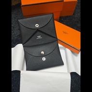 Hermes 愛馬仕 黑色雙層小皮夾 Calvi duo