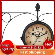 Retro Wall Clock Double-Sided European Antique Style Creative Classic Wall Hanging Clocks Wrought Iron Wall Clock