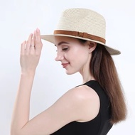 56-58CM New Natural Panama Soft Shaped Straw Hat Summer Women Men Wide Brim Beach Sun Cap UV Protection Fedora Jazz Hat