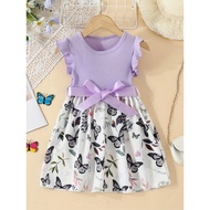 Summer Girl Dress Butterfly Print Patchwork Sleeveless Princess Dress 2-3Year Baby Clothes