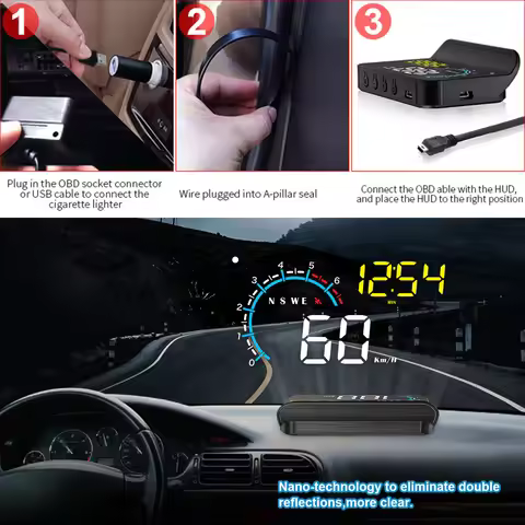 Car OBD2 GPS Dual System HUD M12 Head up Display On-board Computer Digital Speedometer Windshield Pr