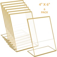 6-Pack 4x6 Gold Picture Frames Clear Frameless Acrylic Self-Standing Photo Frames for Wedding Table
