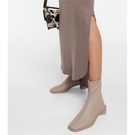 Nordic Niche 22 Autumn Winter Side Letter Printing Sculpture Feel Square Wood Root Lambskin Mid-Tube