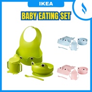 IKEA Baby Eating Set BPA Free Plastic Frog Design High Quality Set Makan Bayi Bib Cawan Mangkuk Sudu