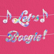 Let’s Boogie Party Banner - 52 Inch Holographic Silver Lets Boogie Disco Party Sign with Music Sign 