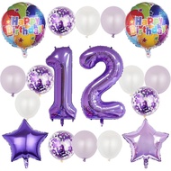12th Birthday Decorations Party Supplies,18 Pcs 40inch Number 12 Purple Balloons set,12th Foil Mylar