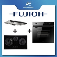 FUJIOH FR-MS2390R 90CM SLIMLINE HOOD + FUJIOH FH-GS7030 3 BURNER GLASS GAS HOB + FUJIOH FV-EL61 70L 