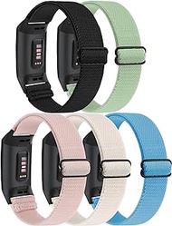 YOYDS Elastic Band Compatible with Fitbit Charge 4/Charge 3 Bands for Women Men,Adjustable Stretchy Sport Strap Soft Nylon Wristband for Charge 4/ Charge 3/3SE Smart Watch,3 Pack