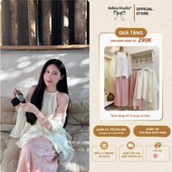 Selina Silk Camisole Set with Fairy Tail Robe Mixed with Straight Pants – Gentle Elegant Women's Clo