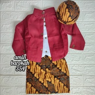 COD...!!!! Setelan Baju Beskap Hewes Anak + Bawahan Batik Coklat + Blangkon Solo / Baju Adat Jawa - 