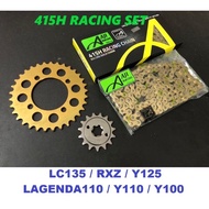 AJI RACING CHAIN + SPROCKET SET 415 RXZ Y125 LC135 LAGENDA Y110 Y100 GEAR SPOKET SPOCKET GOLD LC SRL