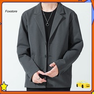 [Fx] Men Blazer Single-breasted Solid Color Summer Lapel Pockets Jacket for Daily Wear