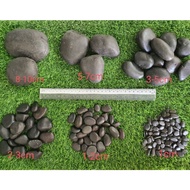 1KG Black Polished Pebble Gardening Landscape Decor Massage Stone Batu Hiasan Hitam Refleksologi Aqu