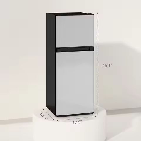 Black & Silver 2 Door Mini Fridge with Freezer, Compact Refrigerator (-4℉~10.4℉ Freezer & 28.4℉~50℉ 